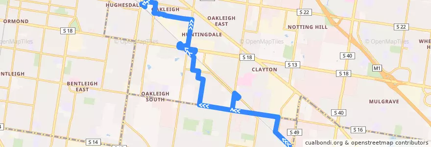 Mapa del recorrido Bus 704: Westall Station => Clayton => Oakleigh Station de la línea  en ولاية فيكتوريا.
