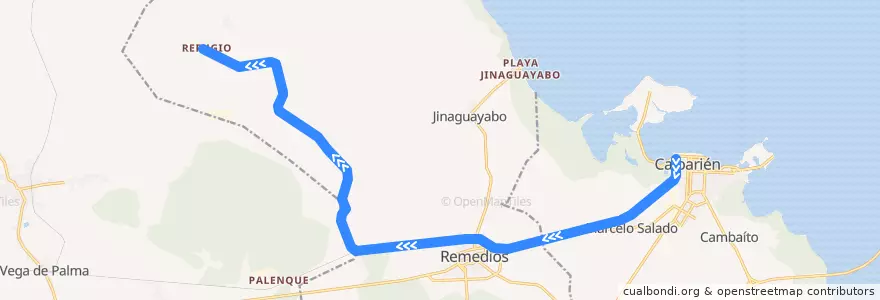 Mapa del recorrido Carahata Refugio de la línea  en Вилья-Клара.