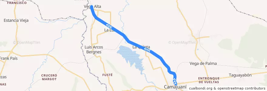 Mapa del recorrido Camajuaní-Vega Alta de la línea  en Camajuaní.