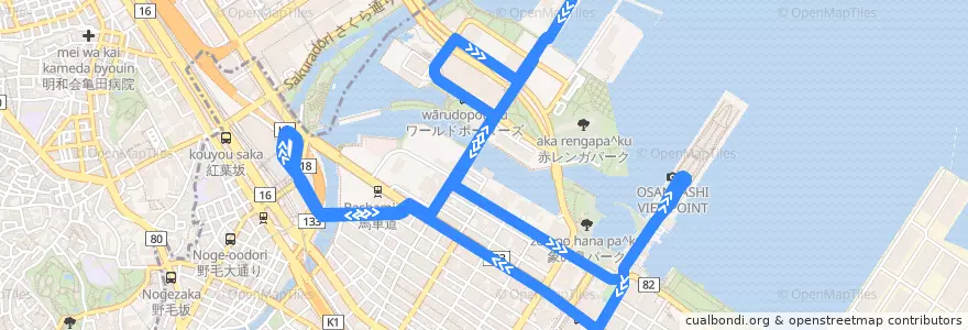 Mapa del recorrido ピアライン　日中ルート de la línea  en 中区.