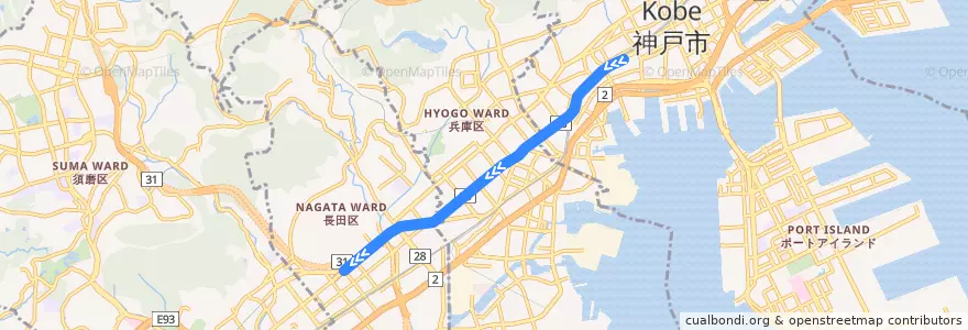 Mapa del recorrido 阪神神戸高速線 de la línea  en 고베 시.