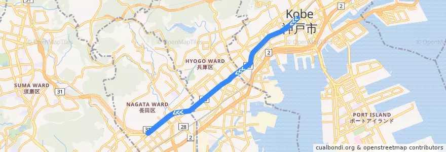 Mapa del recorrido 阪神神戸高速線 de la línea  en 神户市.