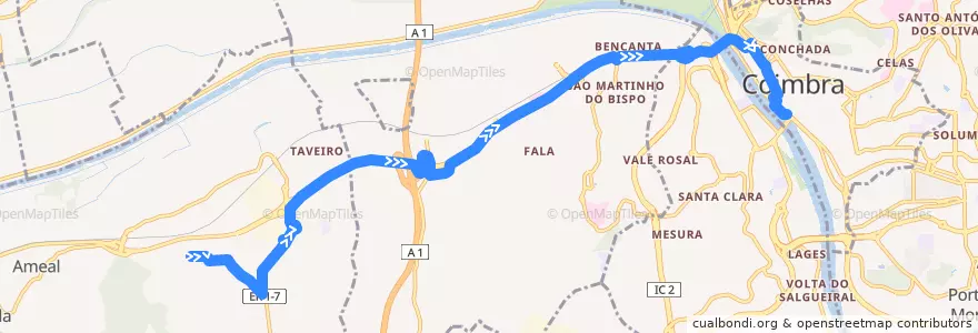 Mapa del recorrido 32R: Vila Pouca do Campo => Beira Rio de la línea  en Coimbra.