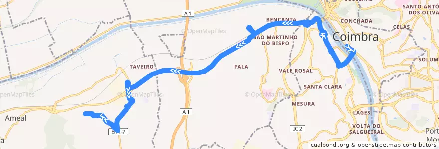 Mapa del recorrido 32R: Beira Rio => Vila Pouca do Campo de la línea  en Coímbra.