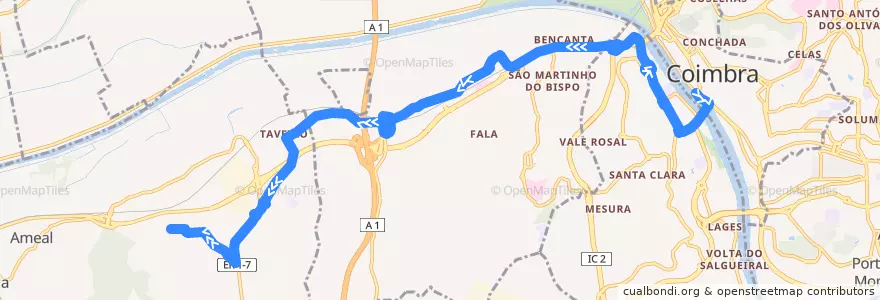 Mapa del recorrido 32A: Beira Rio => Vila Pouca do Campo de la línea  en Coïmbre.