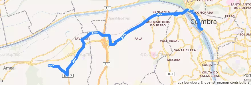 Mapa del recorrido 32: Vila Pouca do Campo => Beira Rio de la línea  en Coimbra.