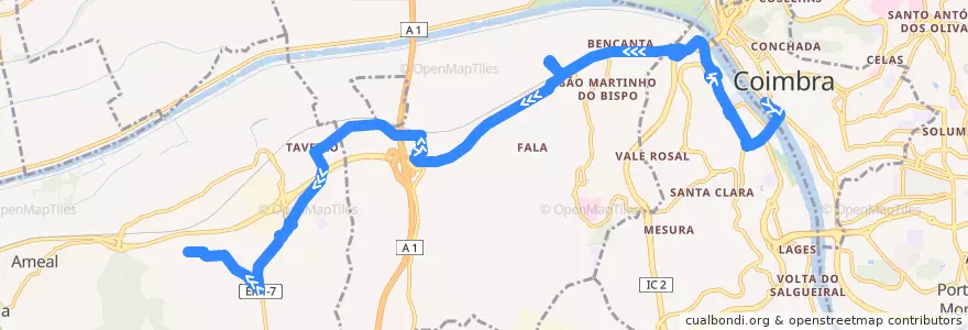Mapa del recorrido 32: Beira Rio => Vila Pouca do Campo de la línea  en Coimbra.