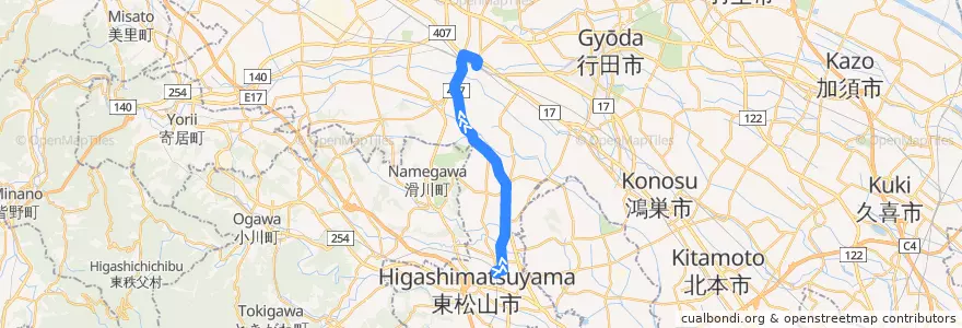 Mapa del recorrido 国際十王バスKM11系統 東松山駅⇒上岡⇒熊谷駅 de la línea  en 埼玉県.