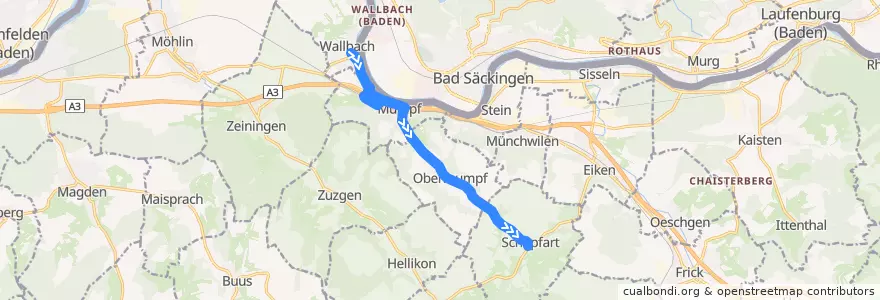 Mapa del recorrido Bus 90: Wallbach, Gemeindehaus => Schupfart, Dorf de la línea  en Bezirk Rheinfelden.
