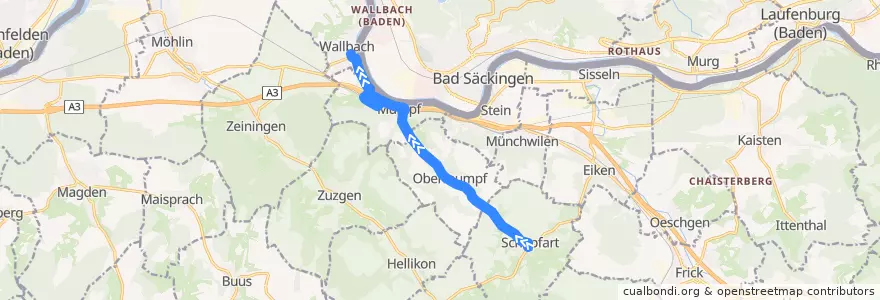 Mapa del recorrido Bus 90: Schupfart, Dorf -> Wallbach, Gemeindehaus de la línea  en Bezirk Rheinfelden.