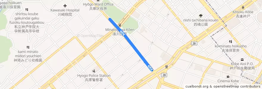 Mapa del recorrido 神戸電鉄神戸高速線 de la línea  en 兵庫区.