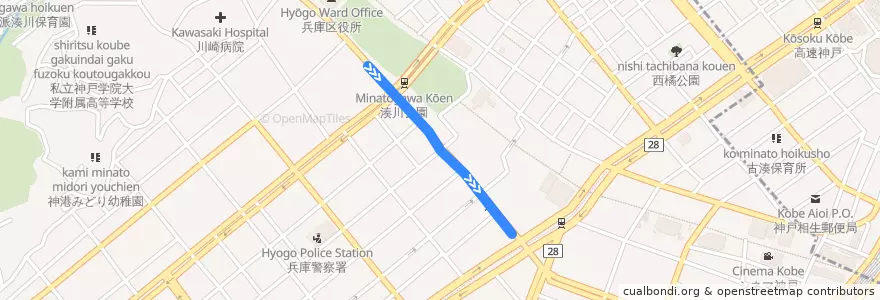Mapa del recorrido 神戸電鉄神戸高速線 de la línea  en 兵庫区.