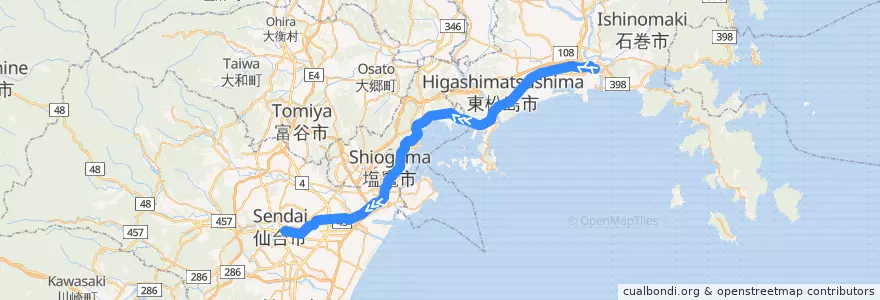 Mapa del recorrido JR仙石線 de la línea  en Мияги.