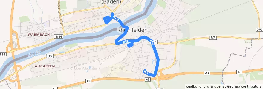 Mapa del recorrido Bus 7312: Rheinfelden (AG), HPS => Rheinfelden (D), Kreiskrankenhaus de la línea  en .