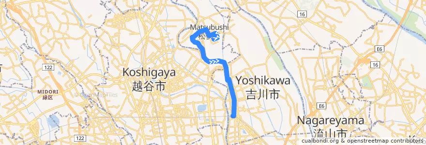 Mapa del recorrido 茨急バス エローラ⇒松伏町役場入口⇒吉川駅北口 de la línea  en Сайтама.