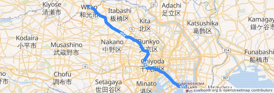 Mapa del recorrido 東京メトロ有楽町線 : 新木場→和光市 de la línea  en Tokyo.