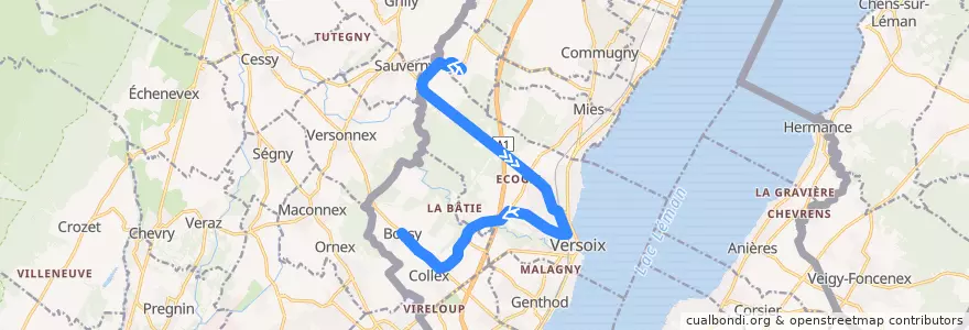 Mapa del recorrido Bus 55: Chavannes-des-Bois → Bossy de la línea  en Genève.