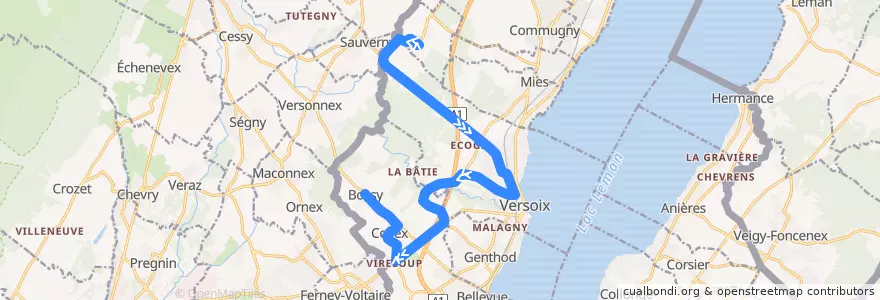 Mapa del recorrido Bus 55: Chavannes-des-Bois → Vireloup → Bossy de la línea  en Genève.