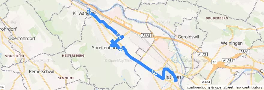 Mapa del recorrido Bus 303: Killwangen, Bahnhof → Dietikon, Bahnhof de la línea  en Suisse.