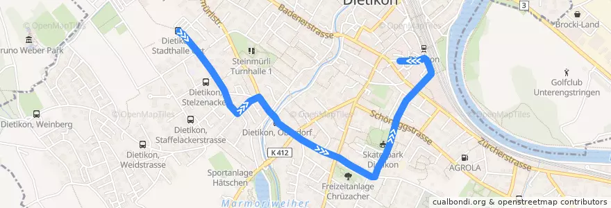 Mapa del recorrido Bus 306: Dietikon, Stadthalle Ost → Bahnhofstrasse de la línea  en Dietikon.