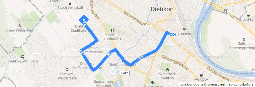 Mapa del recorrido Bus 306: Dietikon, Bahnhofstrasse → Stadthalle Ost de la línea  en Dietikon.