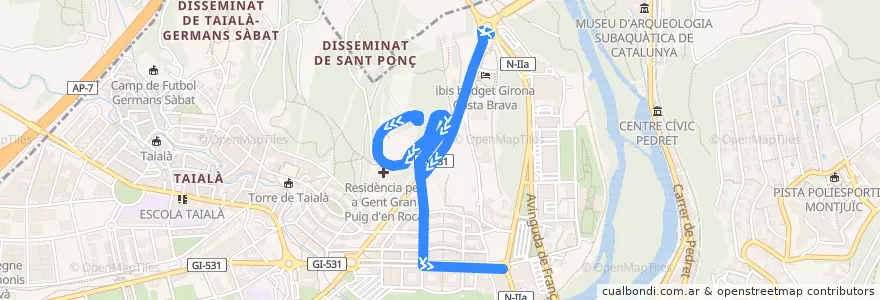 Mapa del recorrido ES_Girona_L2_alternative de la línea  en Girona.