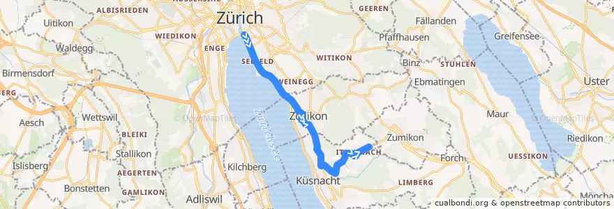 Mapa del recorrido Bus 912: Zürich, Bellevue → Itschnach, Fallacher de la línea  en Zürich.