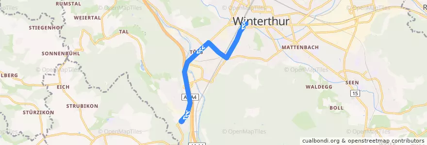 Mapa del recorrido Bus 11 Archstrasse/HB => Steig de la línea  en Winterthur.