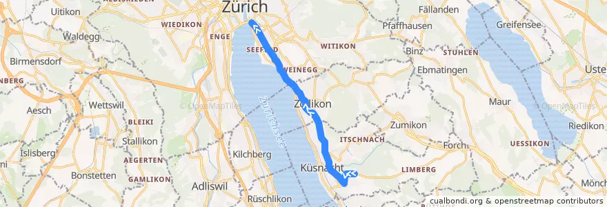 Mapa del recorrido Bus 916: Küsnacht ZH, Allmend → Zürich, Bellevue de la línea  en Zürich.