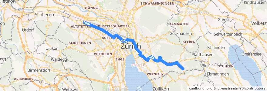Mapa del recorrido Bus 31: Zürich, Bahnhof Altstetten → Kienastenwies de la línea  en Zürich.