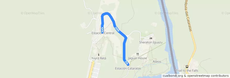 Mapa del recorrido Tren Ecológico: Est. Central ↔ Est. Cataratas de la línea  en Municipio de Puerto Iguazú.