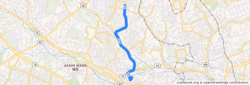 Mapa del recorrido 旭12: 旭台 → 鶴ヶ峰駅 de la línea  en Асахи.