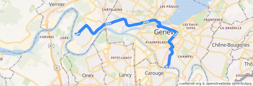 Mapa del recorrido Trolleybus 7: Lignon-Tours → Aubépine de la línea  en Ginevra.