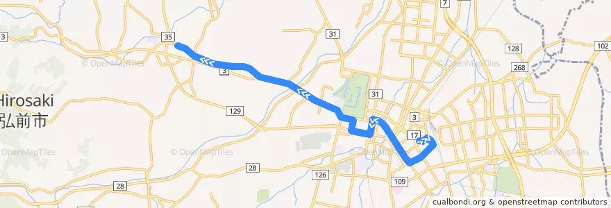 Mapa del recorrido 岩木庁舎線 de la línea  en 弘前市.