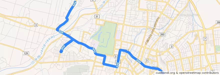 Mapa del recorrido 駒越線 de la línea  en 弘前市.