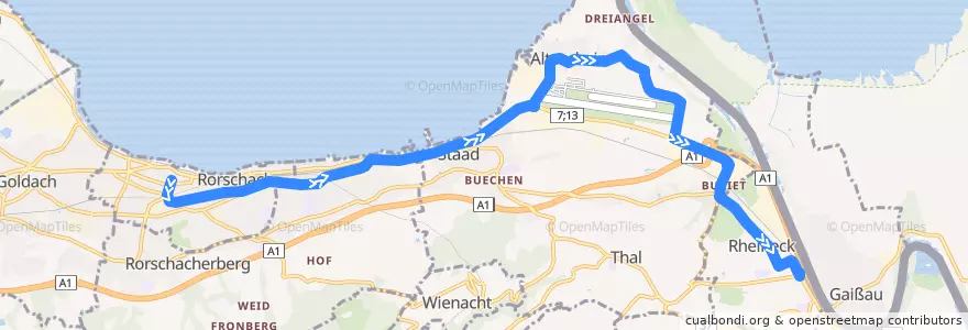 Mapa del recorrido Bus 305: Rorschach, Signalstrasse => Rheineck, Bahnhof de la línea  en Wahlkreis Rorschach.