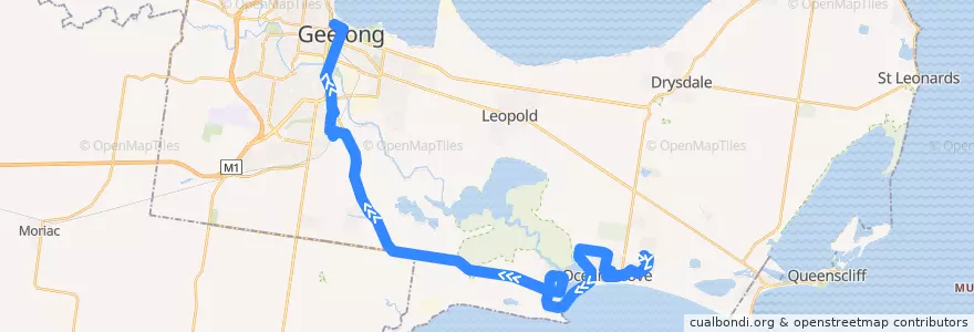 Mapa del recorrido Bus 55: Ocean Grove => Barwon Heads => Geelong Station de la línea  en City of Greater Geelong.