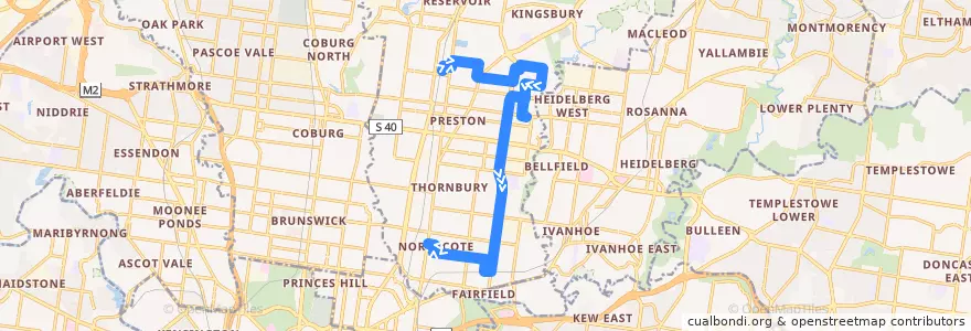 Mapa del recorrido Bus 567: Regent => Northland SC => Northcote de la línea  en City of Darebin.