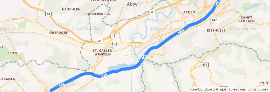 Mapa del recorrido S81: St. Gallen => Herisau de la línea  en Санкт-Галлен.