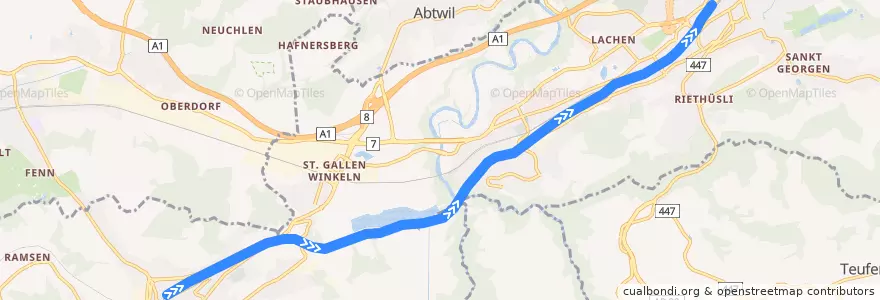 Mapa del recorrido S81: Herisau => St. Gallen de la línea  en ザンクト・ガレン州.
