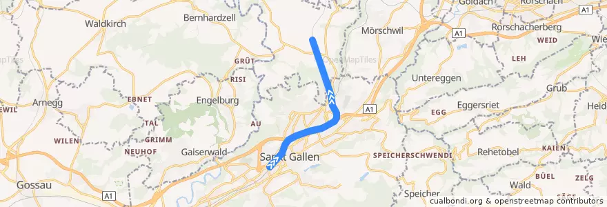 Mapa del recorrido S82: St. Gallen => Wittenbach de la línea  en Wahlkreis St. Gallen.