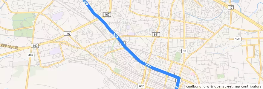 Mapa del recorrido 国際十王バスKM24系統 新島車庫⇒石原⇒熊谷駅 de la línea  en Kumagaya.