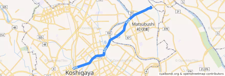 Mapa del recorrido 茨急バス 北越谷駅⇒赤岩入口⇒松伏給食センターほほえみ de la línea  en Сайтама.