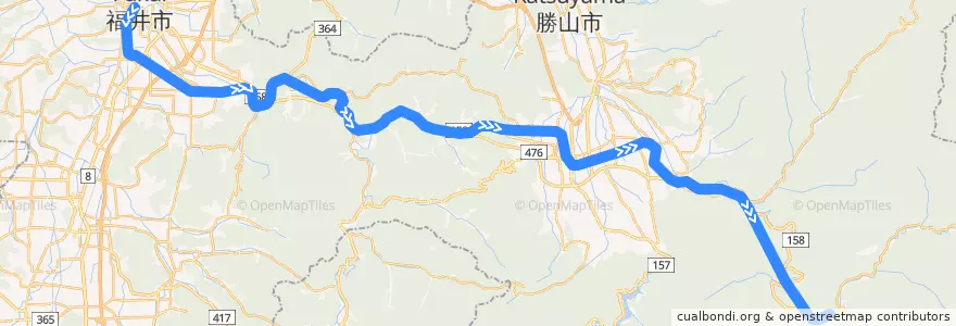 Mapa del recorrido Etsumi-Hoku train de la línea  en 福井県.