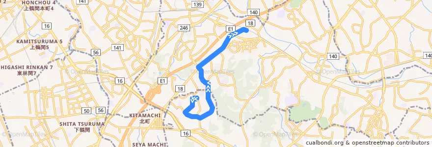 Mapa del recorrido 65系統(若葉台中央→地区公園→十日市場駅) de la línea  en 요코하마시.