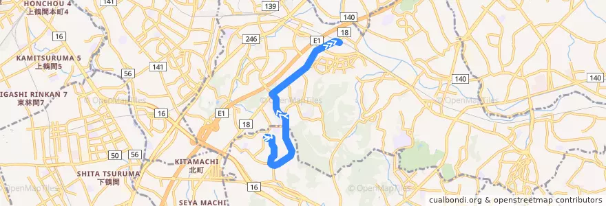 Mapa del recorrido 65系統(若葉台中央→保育園前→十日市場駅) de la línea  en Yokohama.