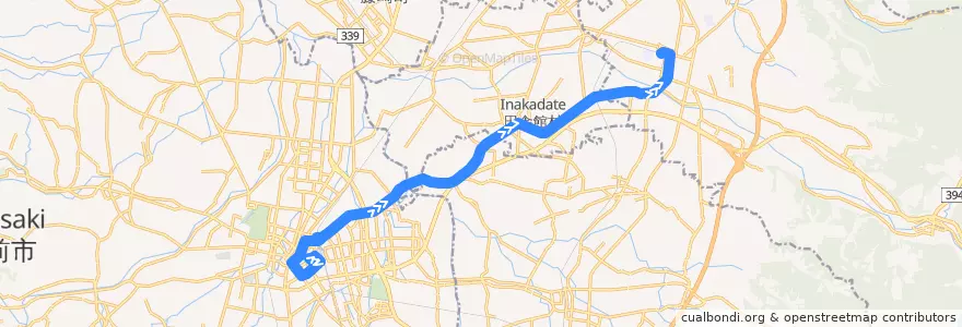 Mapa del recorrido 弘前〜黒石線 de la línea  en 아오모리현.