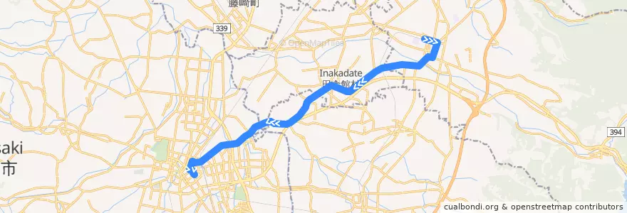 Mapa del recorrido 弘前〜黒石線 de la línea  en 青森県.