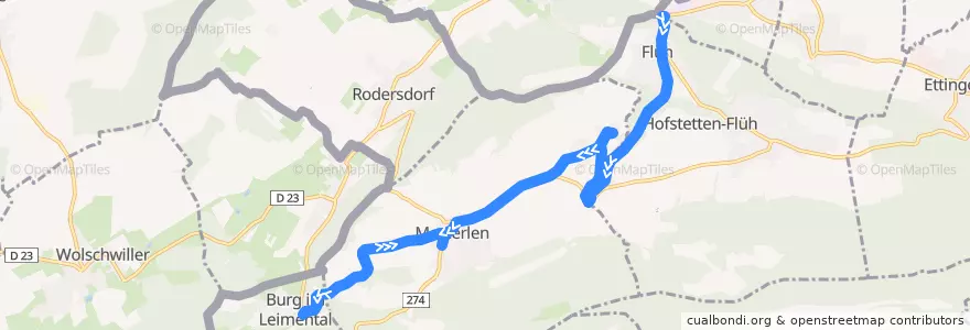 Mapa del recorrido Bus 69: Flüh, Bahnhof => Burg im Leimental => Metzerlen, Challstrasse de la línea  en Bezirk Dorneck.