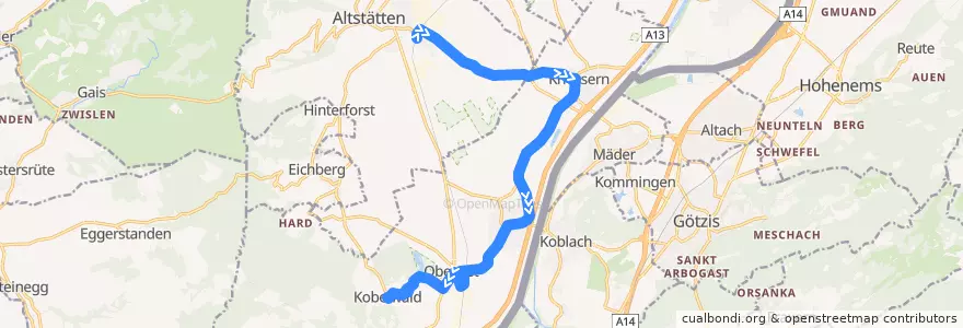 Mapa del recorrido Bus 332: Altstätten SG, Bahnhof => Oberriet SG, Kobelwald de la línea  en Wahlkreis Rheintal.